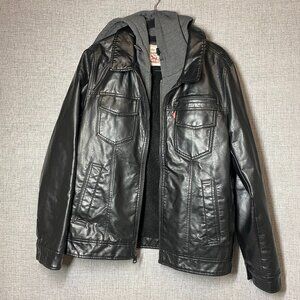 Men’s Levi’s Faux Leather Sherpa Lined Hooded Trucker Jacket Size Small